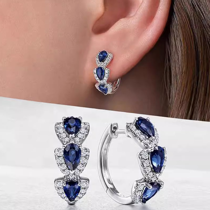Blue Zirconia Elegant Hoop Earrings
