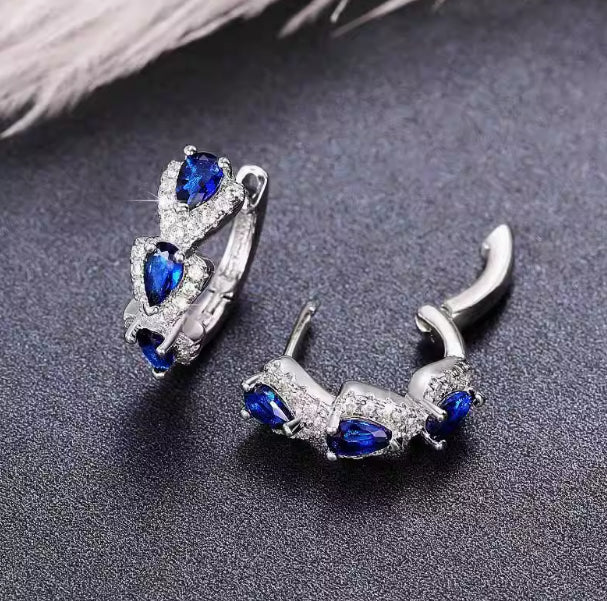 Blue Zirconia Elegant Hoop Earrings